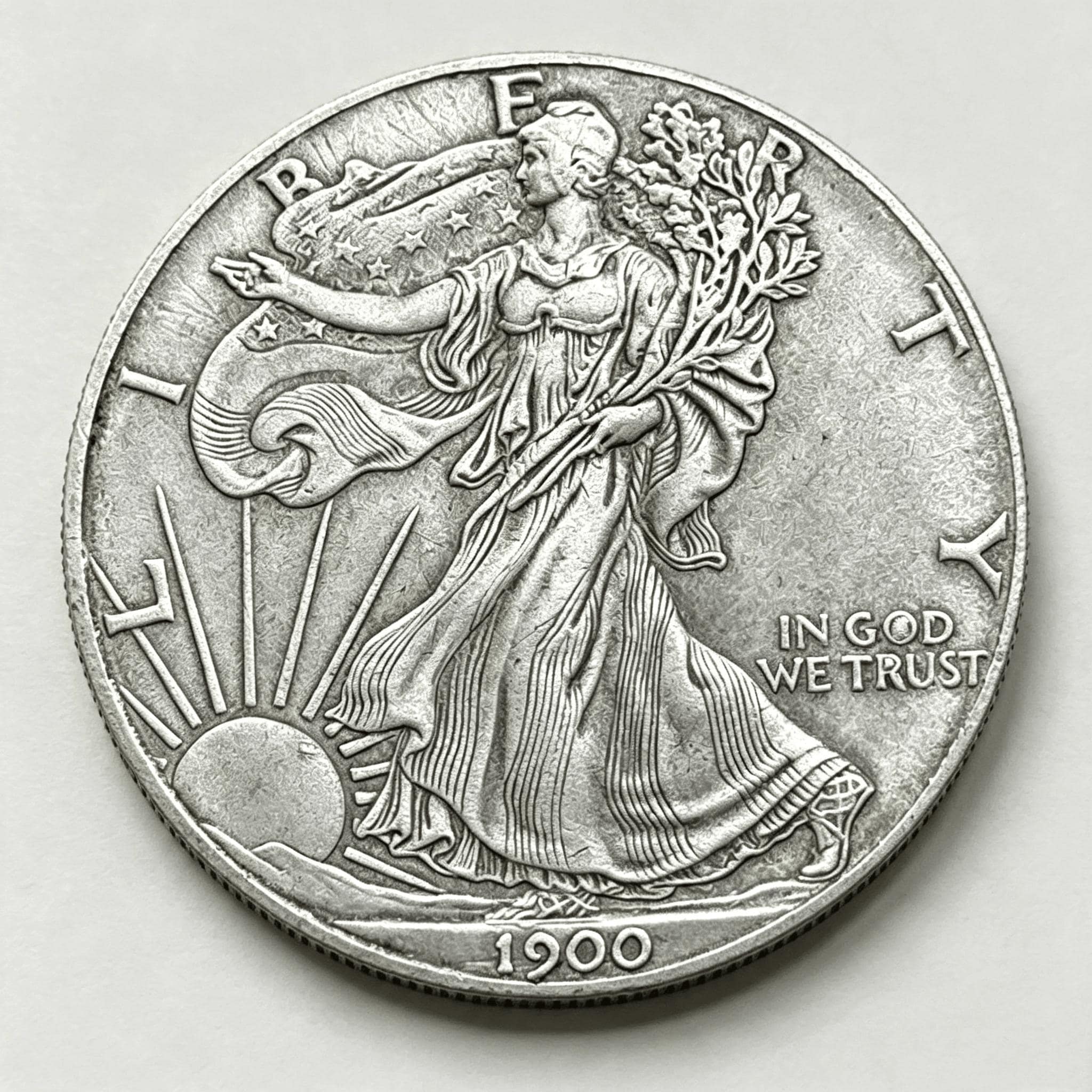 Vintage 1900 Walking Liberty Desktop Ornament, Silver Plated Historical Decor Collectible Gift