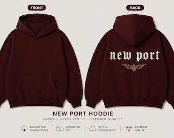 JB Sweat à Capuche Oversize Imprimé Gothique Au Dos New Port, Bordeaux Streetwear Confort Unisexe