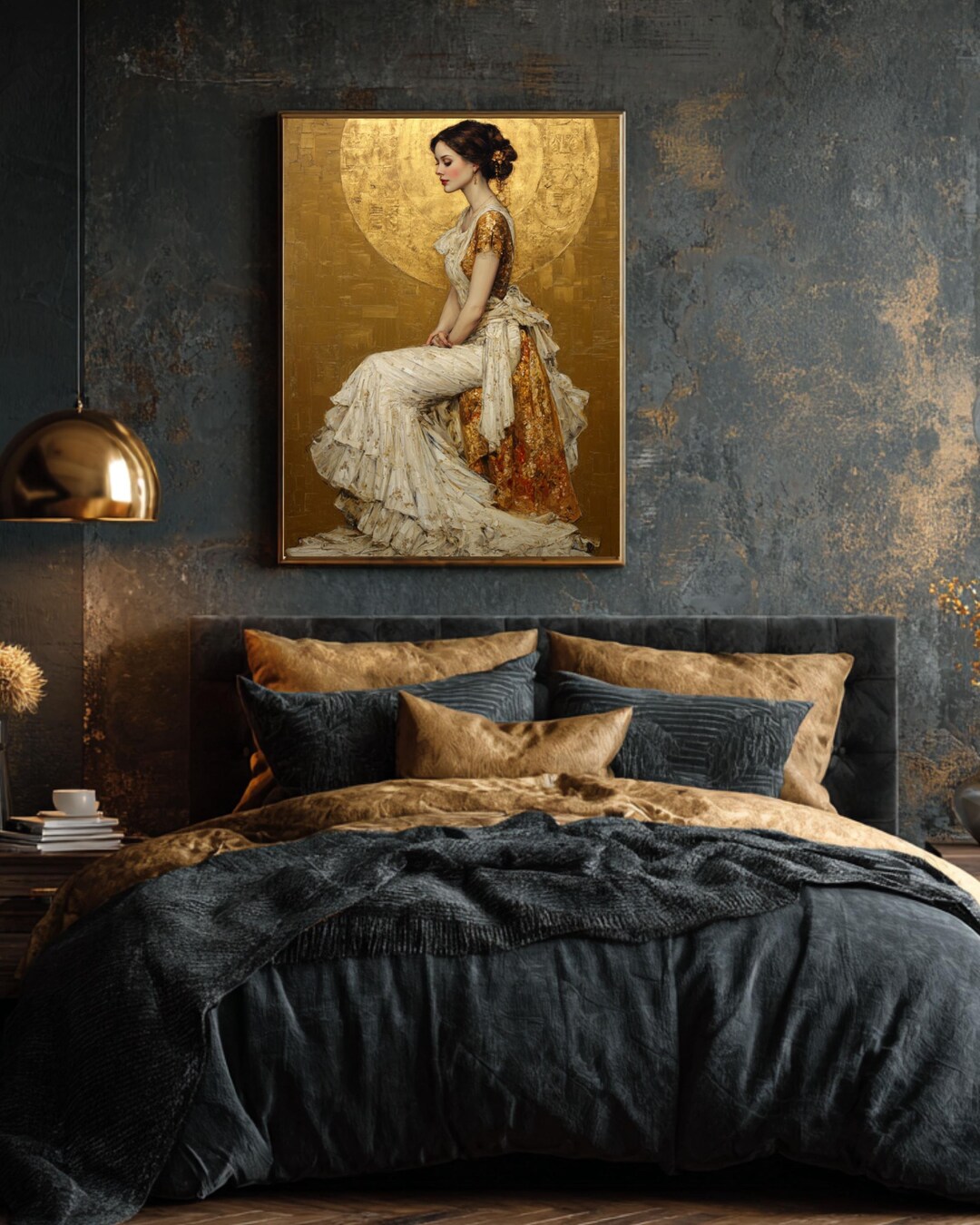 Gustav Klimt Style Woman Portrait Canvas, Gold & White Dress Wall Art ...