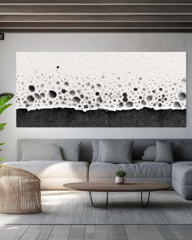 Modern Minimalist Abstract Canvas Art - Black and White Textured ...