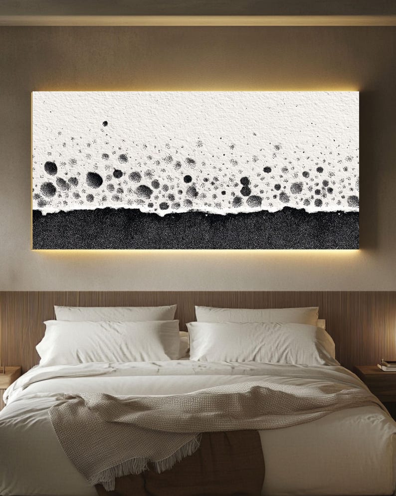 Modern Minimalist Abstract Canvas Art - Black and White Textured ...