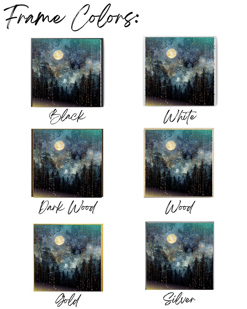 Celestial Full Moon Night Sky Square Canvas, Fantasy Forest Wall Art ...