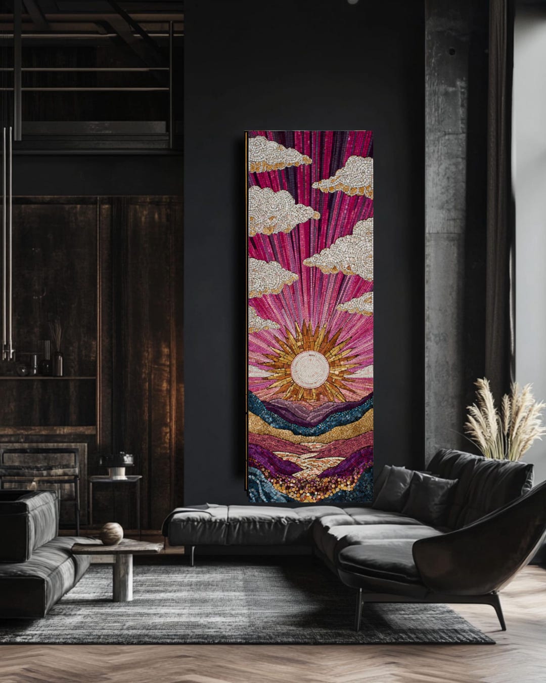 Sun Rising Portrait Mosaic Sun Rising Over Clouds Canvas, Pink & Purple Celestial Wall Art ...