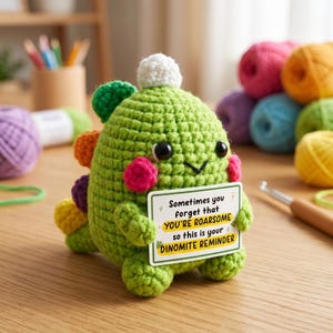 Handmade Crochet Green Dino Plush, I Love You Gift, Emotional Support Desk Buddy, Cute Teacher Gift, Dino Lover Decor