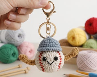 Llavero de béisbol hecho a mano con ganchillo. Lindo colgante deportivo tipo amigurumi para bolsos. Regalo ideal para adolescentes amantes del béisbol.