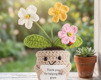 Handmade Crochet Sunflower Pot with Thank You Card, Teacher Appreciation Gift, Graduation Gift, Cute Desk Decor, Emotional Support Flower