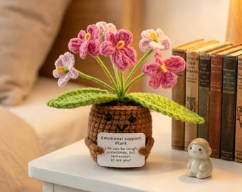 Maceta de ganchillo hecha a mano para apoyo emocional / Decoración de escritorio con forma de patata positiva / Regalo para aliviar la ansiedad / Linda planta artificial