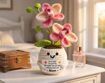 Handmade Crochet Orchid Pot, Emotional Support Plant, Funny Mom Gift, Mother's Day Desk Decor, Birthday Gift, Cute Orchid Plush