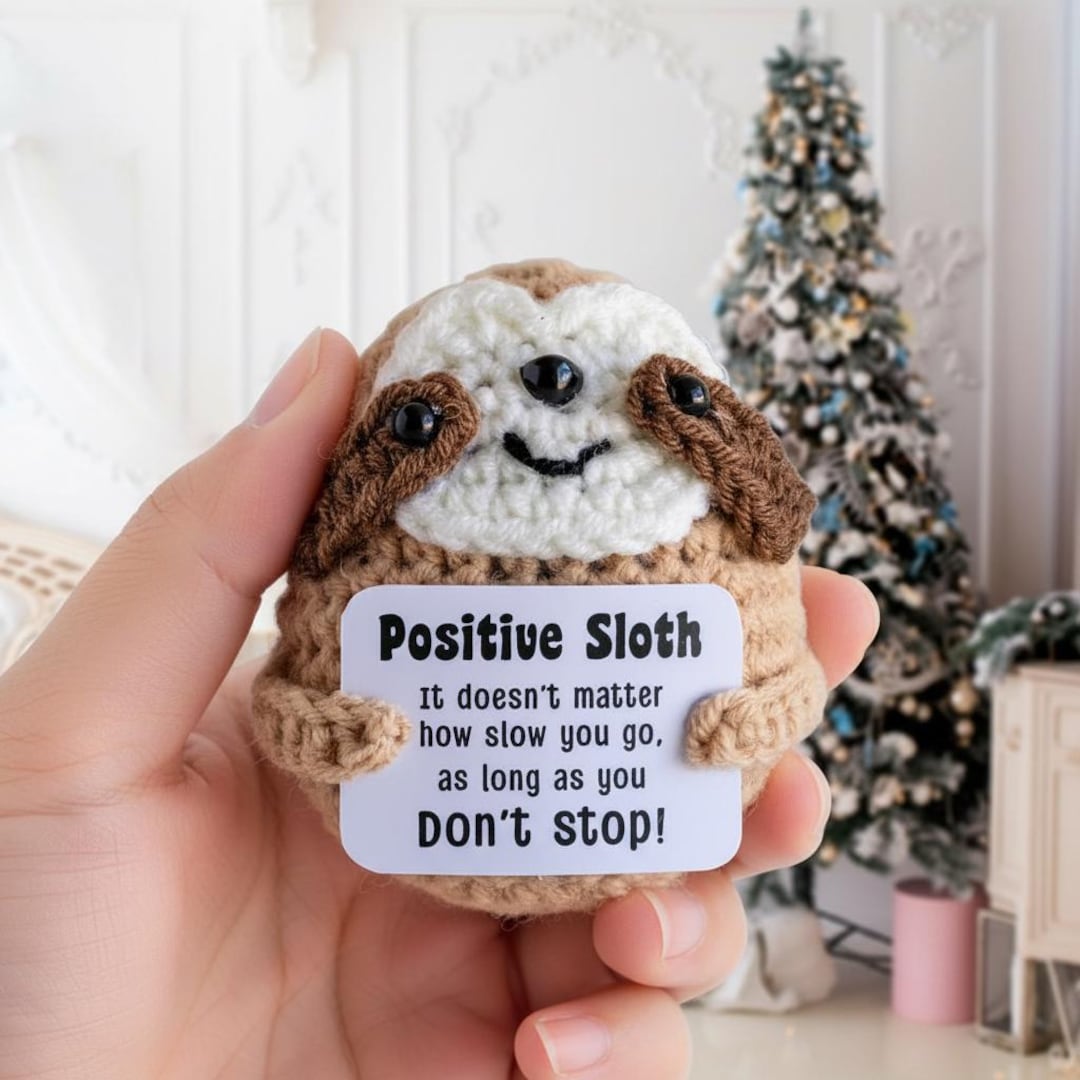 Sloth Emotion Check In Handmade Crochet Positive Sloth Figurine, Emotional Support Desk Decor ...