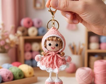 Llavero de Caperucita Roja hecho a mano a crochet, colgante para bolso de muñeca amigurumi, lindo regalo de peluche para ella.