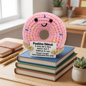 Handgemachter positiver Donut-Plüsch mit Affirmationskarte, emotionales Unterstützungsspielzeug, nettes Schreibtischdekor, Angst Reliefgeschenk