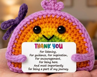 Handmade Crochet Rainbow Plush Doll with Thank You Card, Emotional Support Gift, Cute Desk Decor, Appreciation Gift for Coworker Teacher