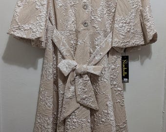 Beige Floral Jacquard Belted Dress By Nina Nischelle Size 14