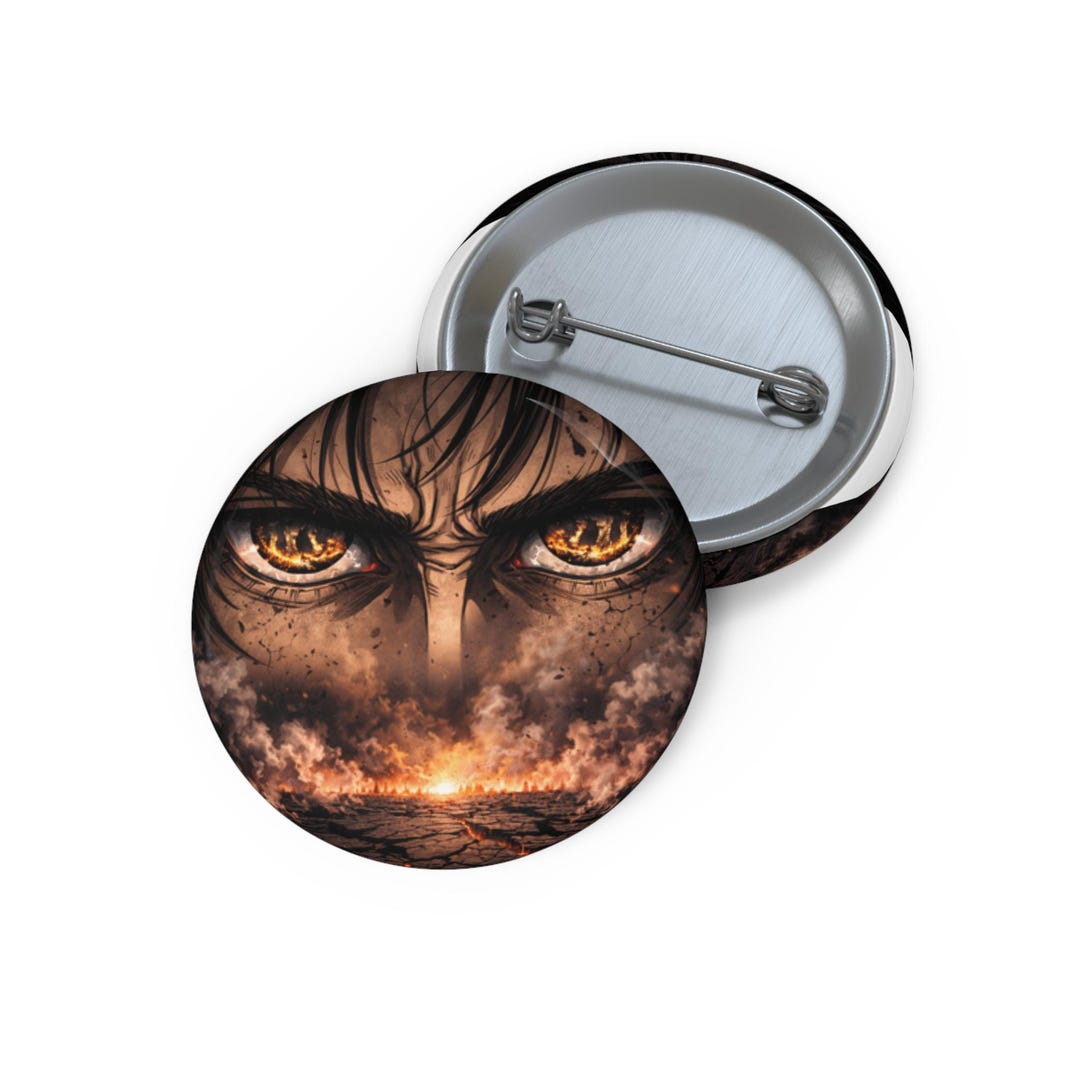 Fiery Eyes Art Pin | Anime Scary Face Button, Apocalypse Scene - Etsy