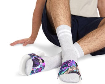 Anime Character Graphic Slides Sandals | Black Orange Strap Footwear