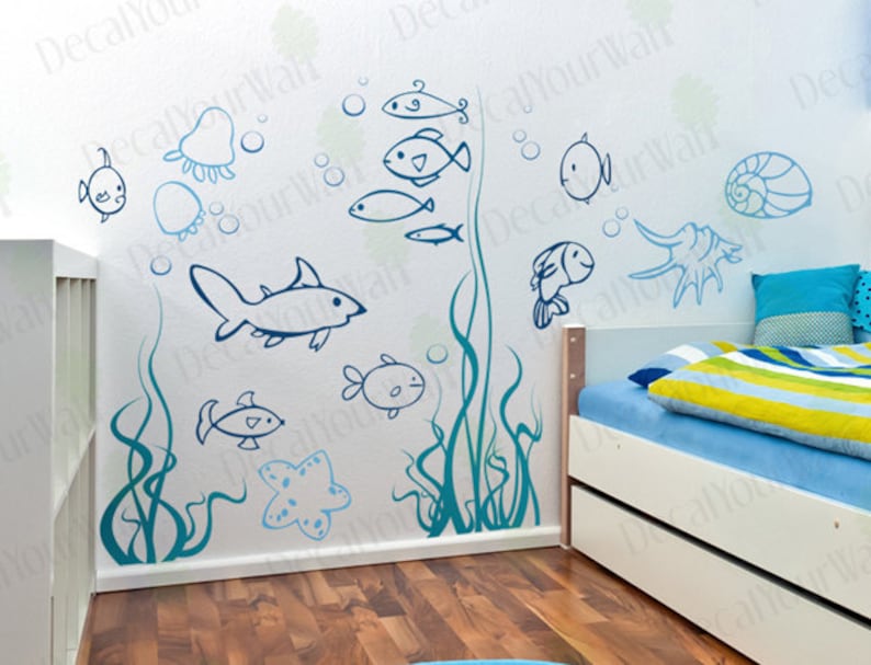 under the sea wall decals underwater ocean fish decal nursery | etsy