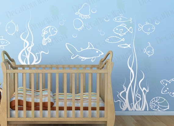 fish under the sea wall decals underwater ocean decal nursery | etsy