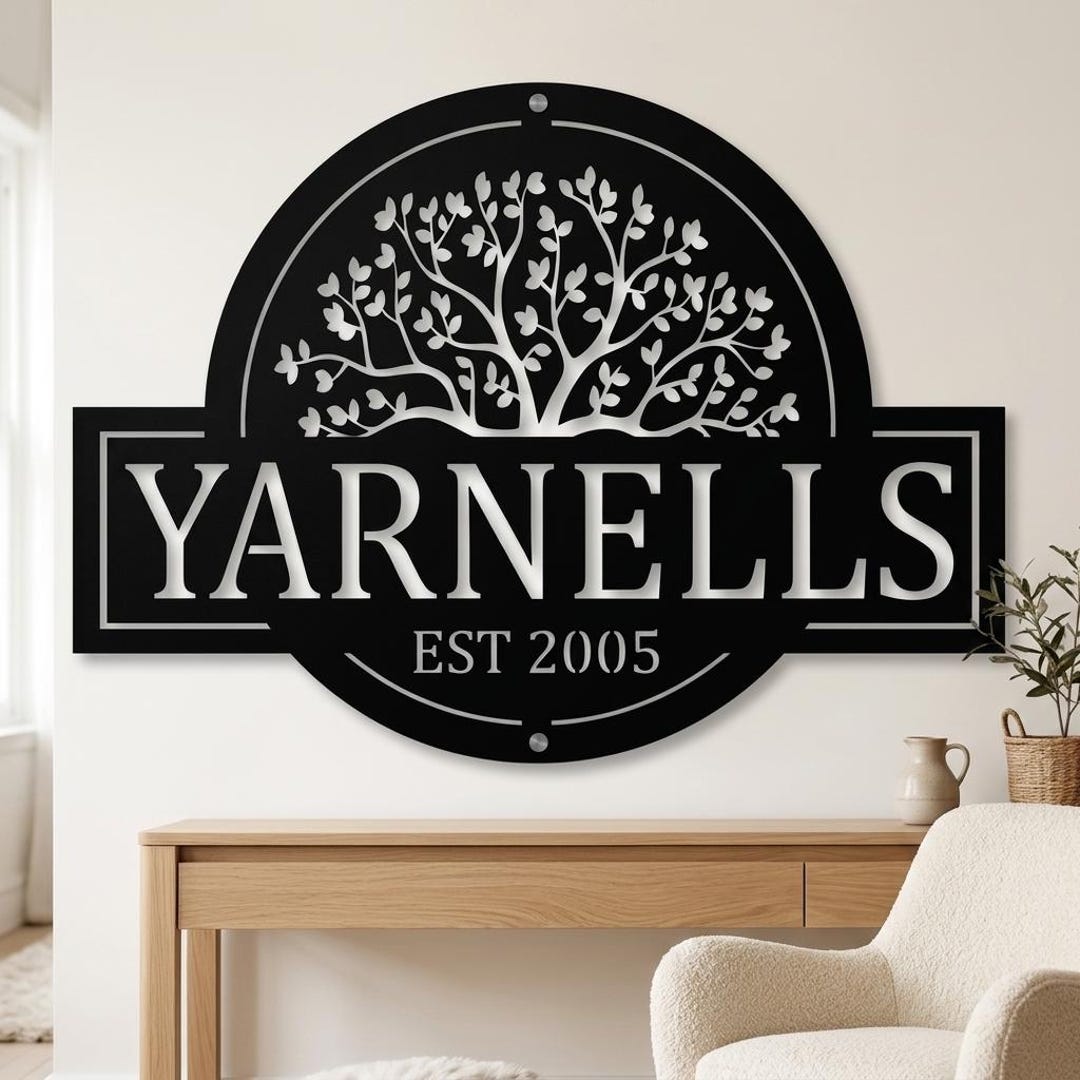 Personalized Family Tree Metal Sign, Custom Last Name Wall Decor ...