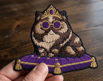 Princess Donut Embroidered Patch, Dungeon Crawler Carl Iron On Sew On Patch, Fluffy Cat with Crown Glasses Jacket Back Patch, 4 to 9 Inches
