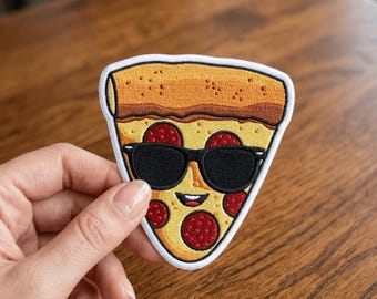 Toy Story 5 Pizza with Sunglasses Embroidered Patch, Sew On / Iron On Patch, Funny Pizza Slice Patch, Size 4-9 Inches