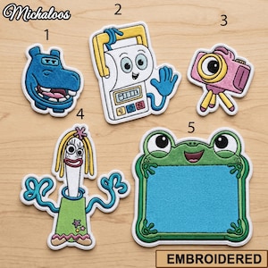 Set di 5 personaggi di Toy Story con toppe ricamate (Pip, Smarty Pants, Snappy, Kniffey, Lilypad), da cucire o da stirare, dimensioni da 10 a 23 cm.