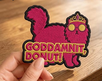 Goddamnit Donut Cat Embroidered Patch, Sew On/Iron On Patch 4-9 Inches, Dungeon Crawler Carl Bookish Fantasy Gift