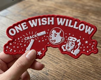 One Wish Willow Embroidered Patch, Red Horror Novelty Sew On Iron On Patch, Funny Retro Patch For Hat Jacket Bag Shirt