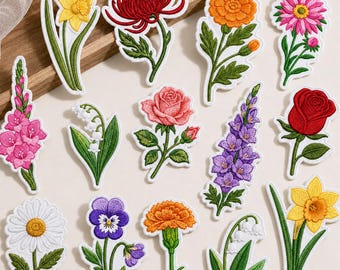 Birth Flower Iron On Patches, Embrodered Patch, Plant Embroidery Applique, Gift for Her, Flower Patch, Birthday Gift