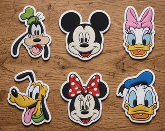 Mickey and Friends Embroidered Patch, Cute Cartoon Iron On Sew On Patch for Jackets Bags, Mickey Minnie Donald Daisy Pluto Goofy, 4 to 9 In