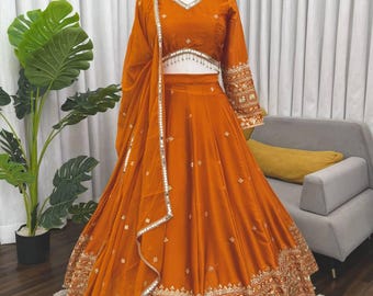 Designer Satin Lehenga Choli Set with Cancan | Indian Wedding Festive Party Outfit for Women