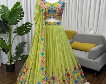 Organza Lehenga Choli Set with Sequin Work | Designer Indian Wedding Festive Outfit for Women