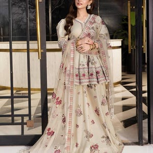 peplum style indian dresses Buy Orange Mirror Work Embroidered Peplum Sharara Suit Online
