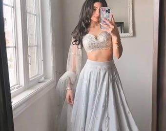 Satin Silk Lehenga Choli with Butterfly Net Dupatta | Wedding Party Wear Outfit for Women