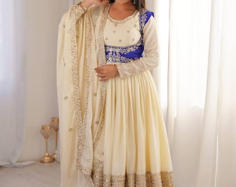 Anarkali Suit Set with Koti | Chinon Silk Wedding Outfit for Women | Designer Party Wear