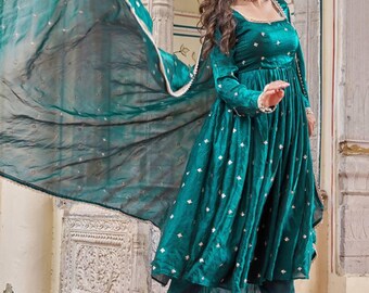 Silk Suit Set for Women | Embroidered Ethnic Outfit | Indian Wedding Party Wear Dress