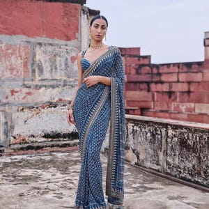 Teal Soft Georgette Saree with Handcrafted Katdana Real Mirror Work and Designer Handwork Blouse