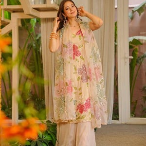 elegant organza floral embroidered dress Off-the-Shoulder Floral Maxi Organza Dress – HAREM's Brides main image 0
