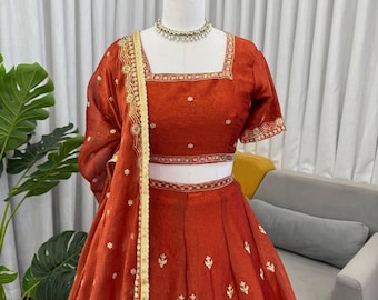 Designer Silk Lehenga Set with Dupatta | Indian Wedding Festive Outfit for Women