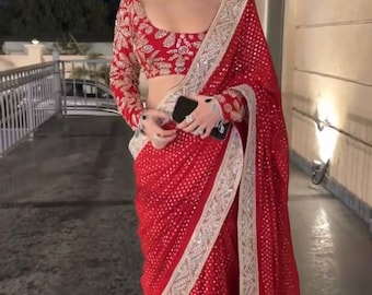 Designer Saree with Sequin Blouse | Party Wear for Women | Indian Wedding Festive Outfit