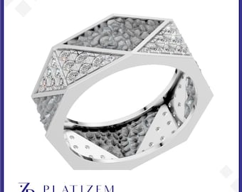 Mens Diamond Ring, Platinum Signet Style Band, 14K 18K Gold Ring for Men, Lab Diamond Wedding Ring, Unique Statement Jewelry