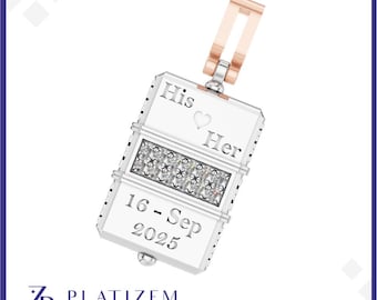 Personalized Diamond Pendant, Mens Engraved Jewelry, Platinum Love Pendant, Custom Date Necklace.