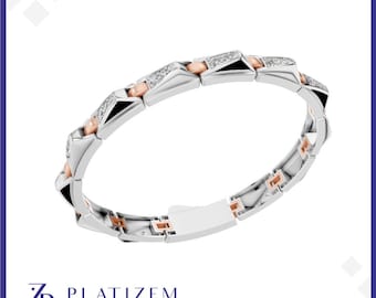 Men's Diamond Link Chain Bracelet, Pave Set Gold with Black Enamel Fine Jewelry