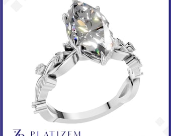 Marquise Diamond Engagement Ring Lab Grown Diamond Anniversary Ring Unique Proposal Platinum Ring for Her Six Claw Prong Setting Ring.