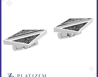platinum Diamond bar cufflinks mens wedding cufflinks minimalist cufflinks groom gift luxury handmade