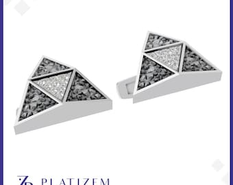 Diamond triangle mens platinum cufflinks, wedding cufflinks, groom gift, luxury cufflinks, handmade