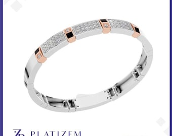 Mens Diamond Bracelet, Two Tone Gold, Black Enamel, Luxury Jewelry Gift for Him, Moissanite or Lab Diamond