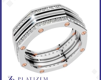 Men's Multi-Row Pave Diamond Band – Black Accent Wedding Ring