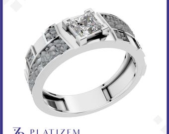 Men’s Princess Cut Diamond Ring – Modern Geometric, Textured Statement, Minimal Luxury Ring for Him