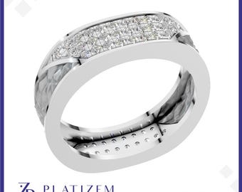 Mens Gold Diamond Ring, Minimal Geometric Wedding Ring, Lab Diamond Band, Modern Mens Jewelry