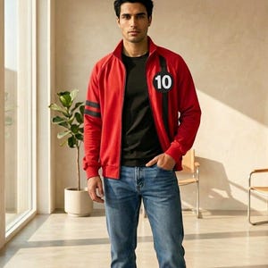 May include: A set of three ceramic mugs with a speckled, cream-colored glaze. Each mug features a different hand-painted design: a blue and green leaf, a yellow flower, and a red berry. The mugs have a simple, modern design.